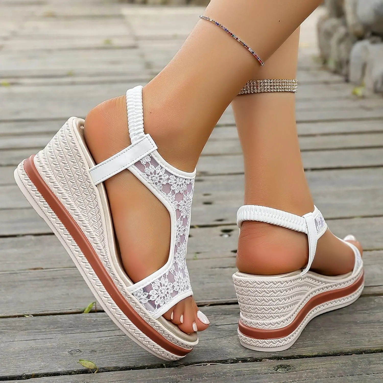 Summer Wedges For Women 2025 Open Toe Platform Sandals Fish Mouth Ankle Strap Mesh Dress Shoes Slip On Arch Support Slides