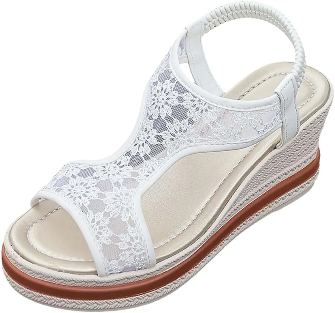 Summer Wedges For Women 2025 Open Toe Platform Sandals Fish Mouth Ankle Strap Mesh Dress Shoes Slip On Arch Support Slides
