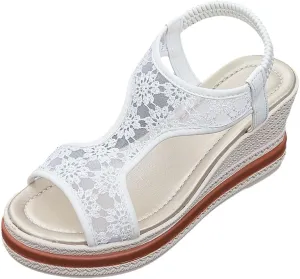 Summer Wedges For Women 2025 Open Toe Platform Sandals Fish Mouth Ankle Strap Mesh Dress Shoes Slip On Arch Support Slides