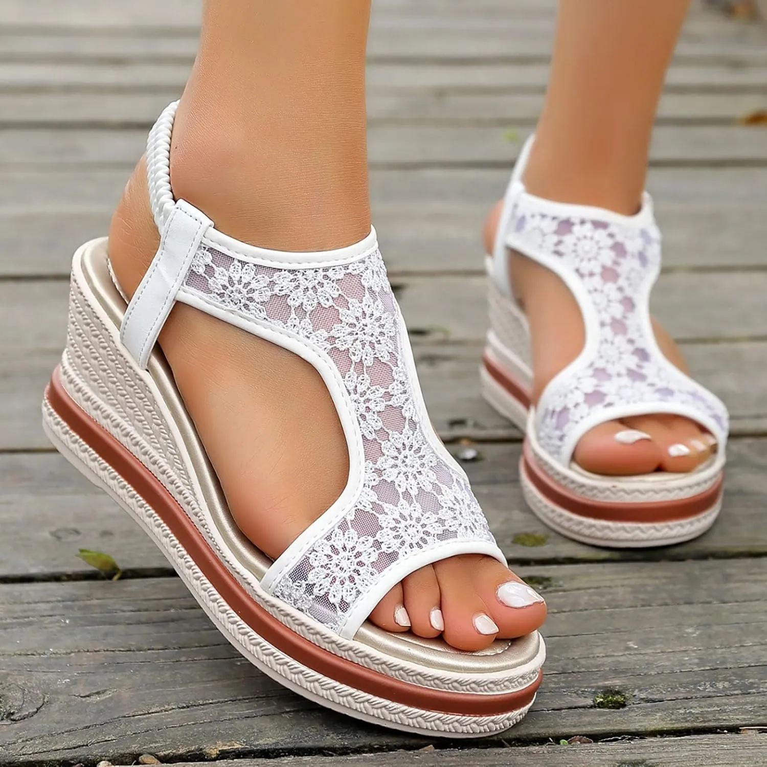 Summer Wedges For Women 2025 Open Toe Platform Sandals Fish Mouth Ankle Strap Mesh Dress Shoes Slip On Arch Support Slides
