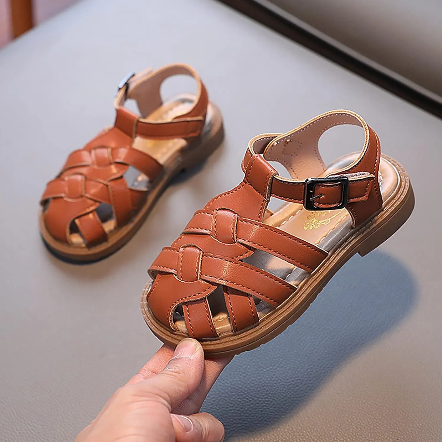 The Wild One Sandals Girls Sandals Toddler Little Kid Closed Toe T Strap Flats Jelly Sandals for Girls Size 13
