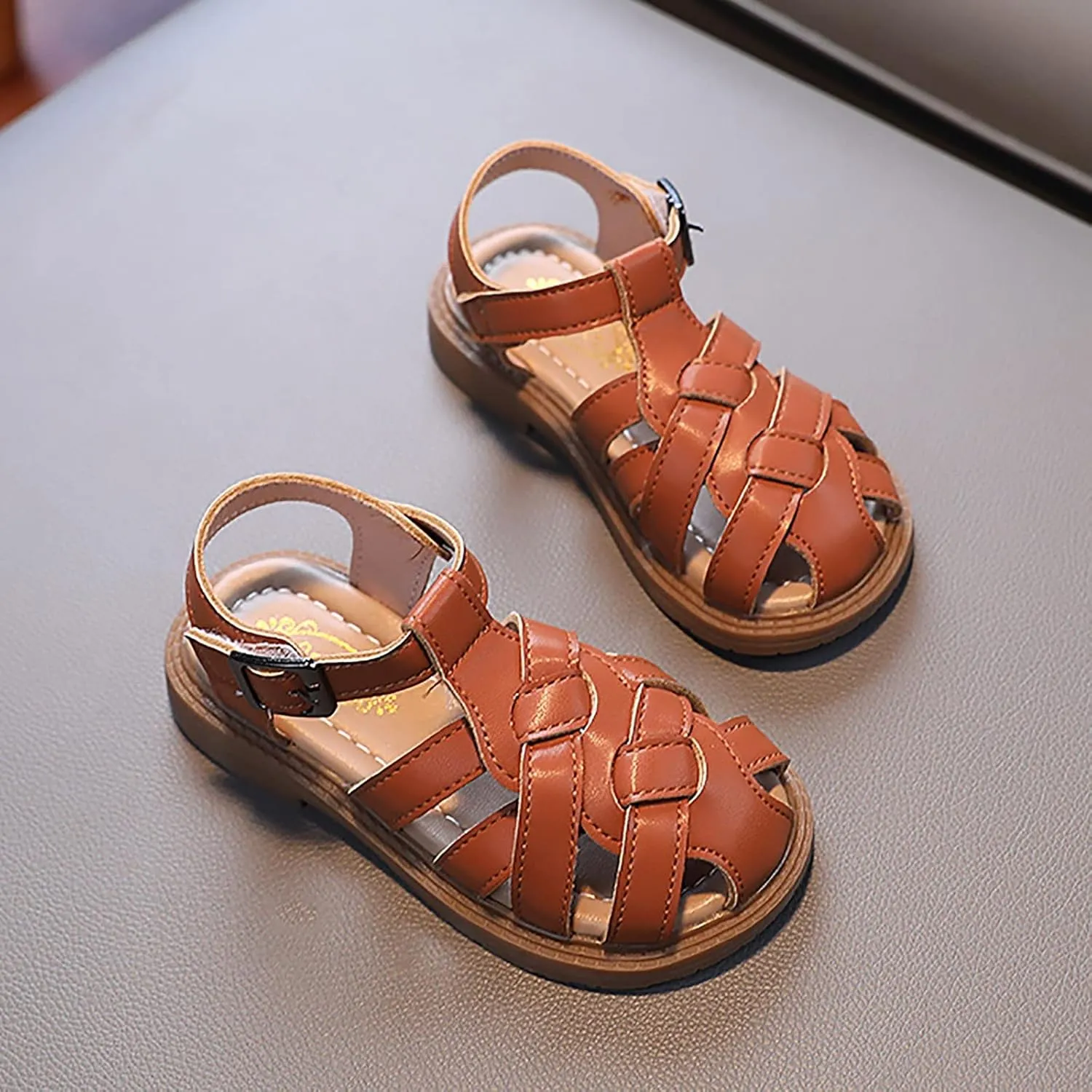 The Wild One Sandals Girls Sandals Toddler Little Kid Closed Toe T Strap Flats Jelly Sandals for Girls Size 13