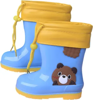 Toddler and Kids Plush Rain Boots, Unisex-Child Waterproof Rubber Rain Boots in Cute Bear Patterns for Baby Girl Shoes