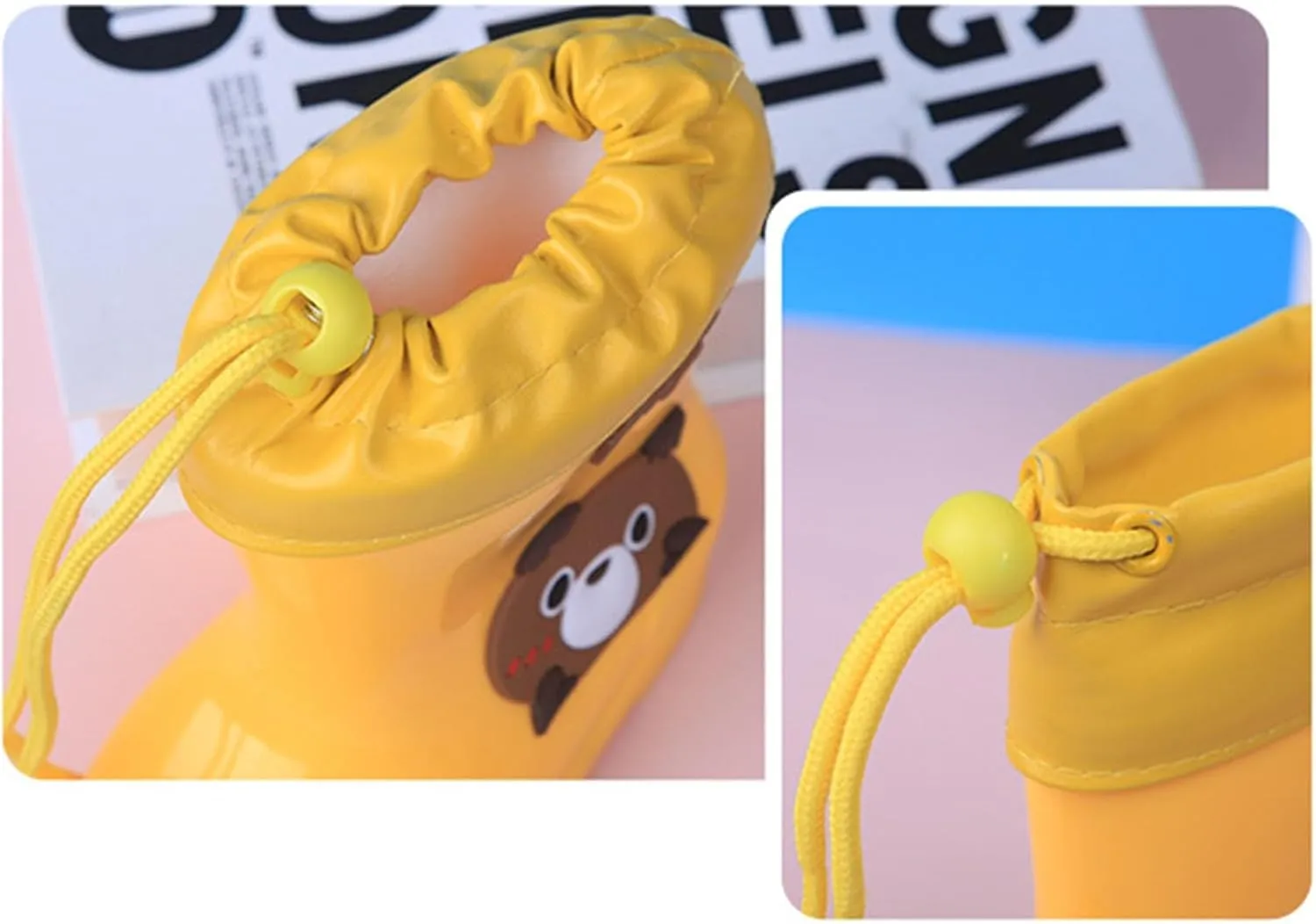 Toddler and Kids Plush Rain Boots, Unisex-Child Waterproof Rubber Rain Boots in Cute Bear Patterns for Baby Girl Shoes