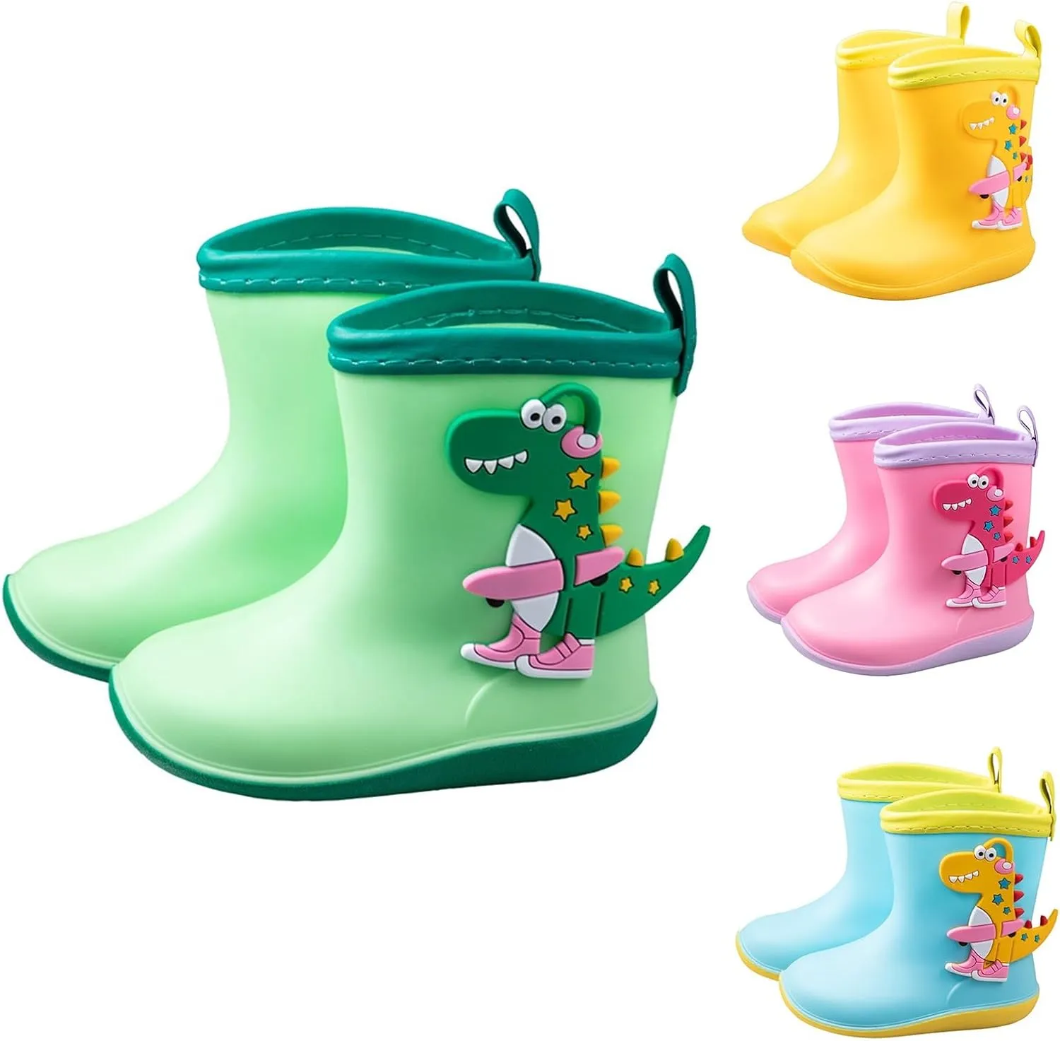 Toddler Boys Girls Soft Dinosaur Rain Boots Cute Animals Pull on Non Slip Rubber EVA Lightweight ??aterproof Shoes