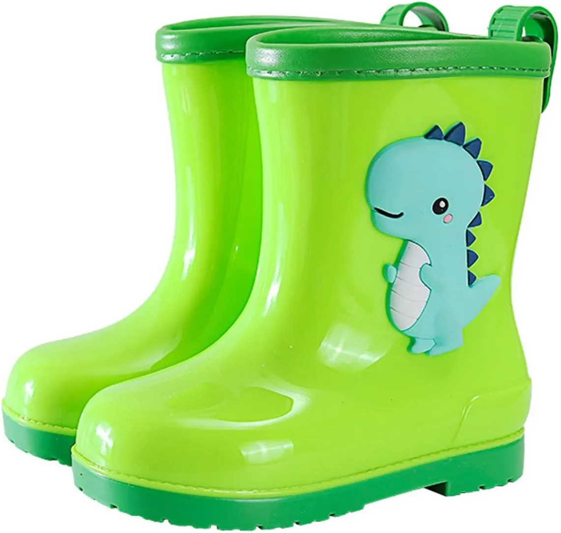 Toddler Dinosaur Cartoon Rain Boots Waterproof Rubber Boots Boys Girls Lightweight Easy On Garden Mud Boots