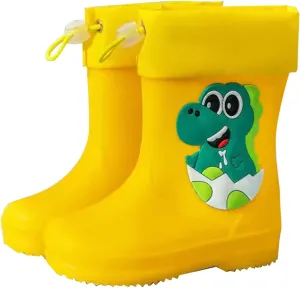 Toddler Dinosaur Rain Boots with Adjustable Buckle Infant Lightweight Non Slip Rainboots Kids Boys' Suede Boots Size 5