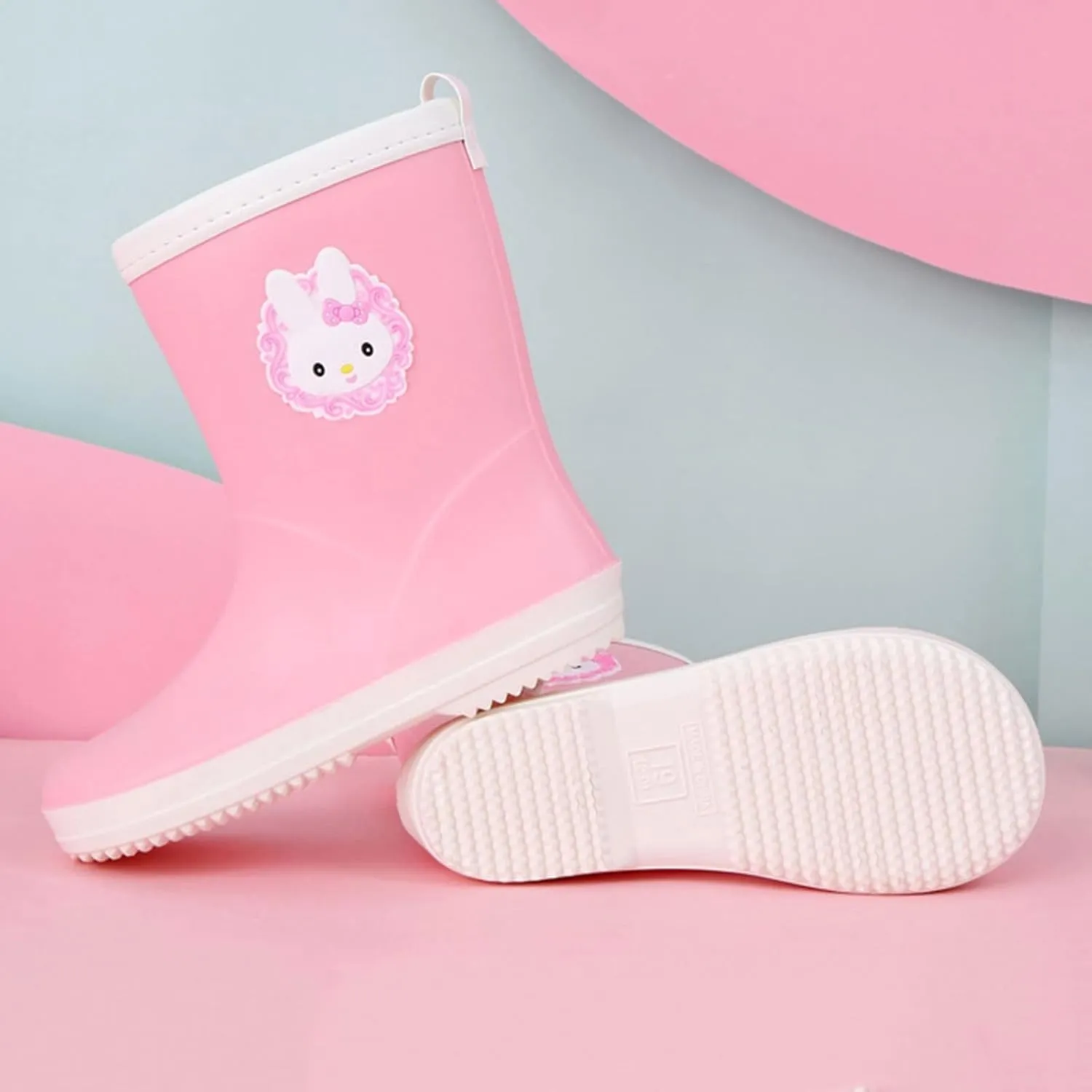 Toddler Rabbit Cartoon Rain Boots Waterproof Rubber Boots with Easy-on Handles Boys Girls Water Shoes Boys Water Shoes