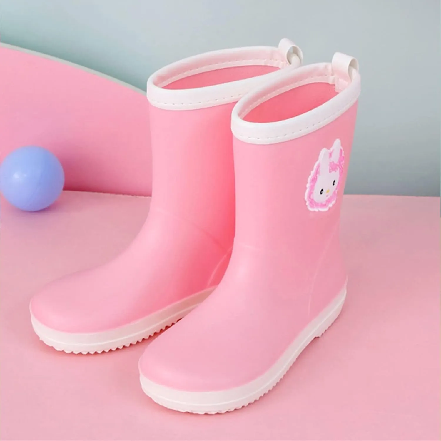Toddler Rabbit Cartoon Rain Boots Waterproof Rubber Boots with Easy-on Handles Boys Girls Water Shoes Boys Water Shoes