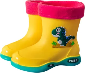 Toddler Warm Lined Rain Boots Baby Kids Dinosaur Rain Shoes Children Waterproof Winter Shoes for Boys Baby Snow Boots