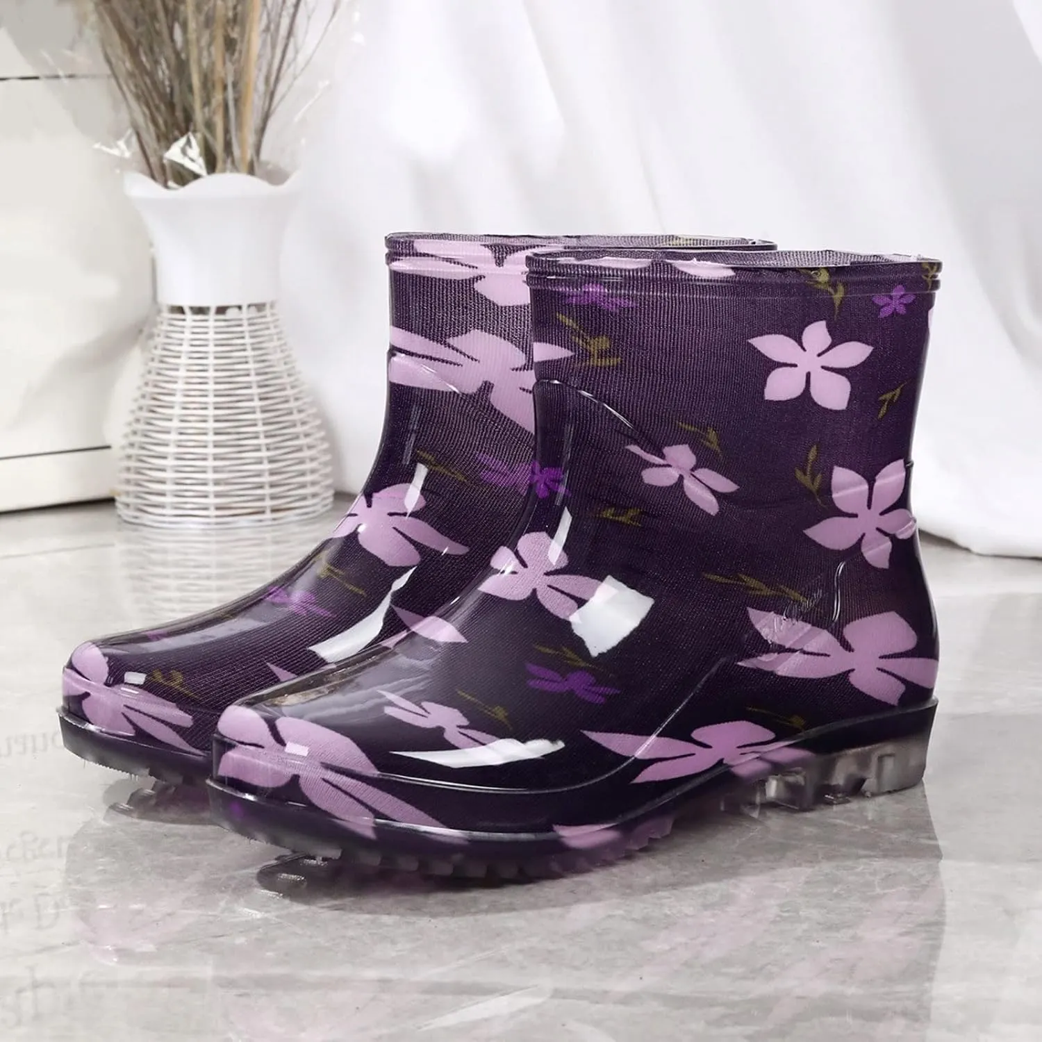 Top Rubber Baby Boots Water Women Rain Boot PVC Rainproof Shoe Rain Boots Light (Purple, 8.50)
