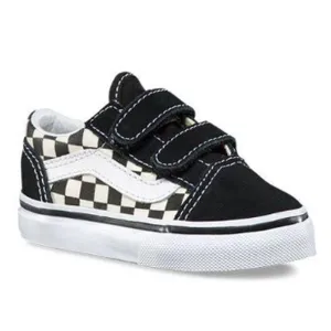 Vans - Toddler Old Skool V Primary Check Black/White Skate Shoes