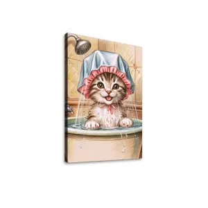 Vintage Kitten Bathroom Art Canvas Print Wall Art
