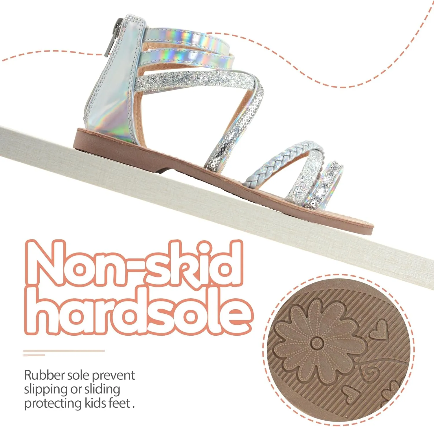 Vonair Girls Gladiator Sandals Cute Strappy Sandals with Zipper Summer Shoes for Little/Big Kids