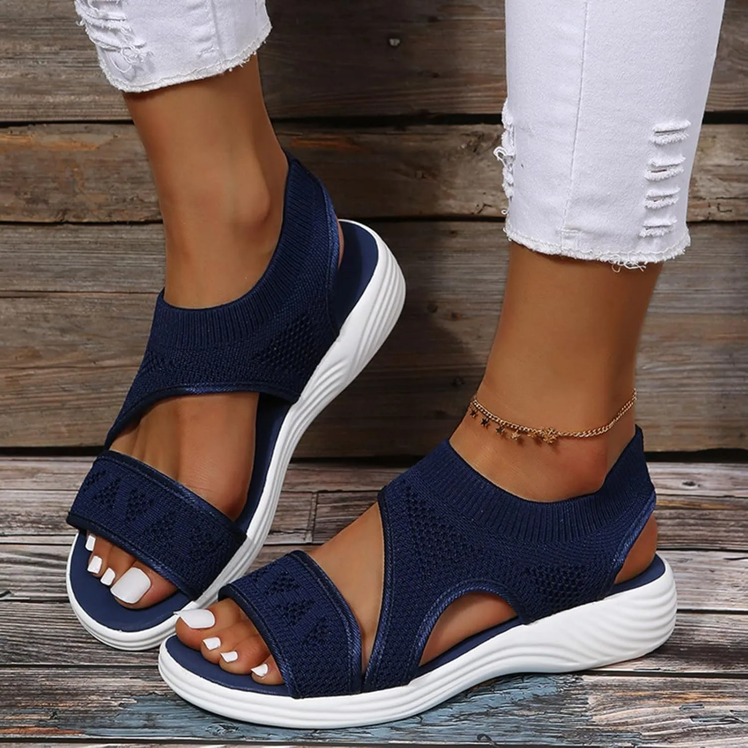Walking Sandals Women Comfort Arch Support Orthopedic Sandals Slip On Wedge Sandals Adjustable Ankle Strap Sandals