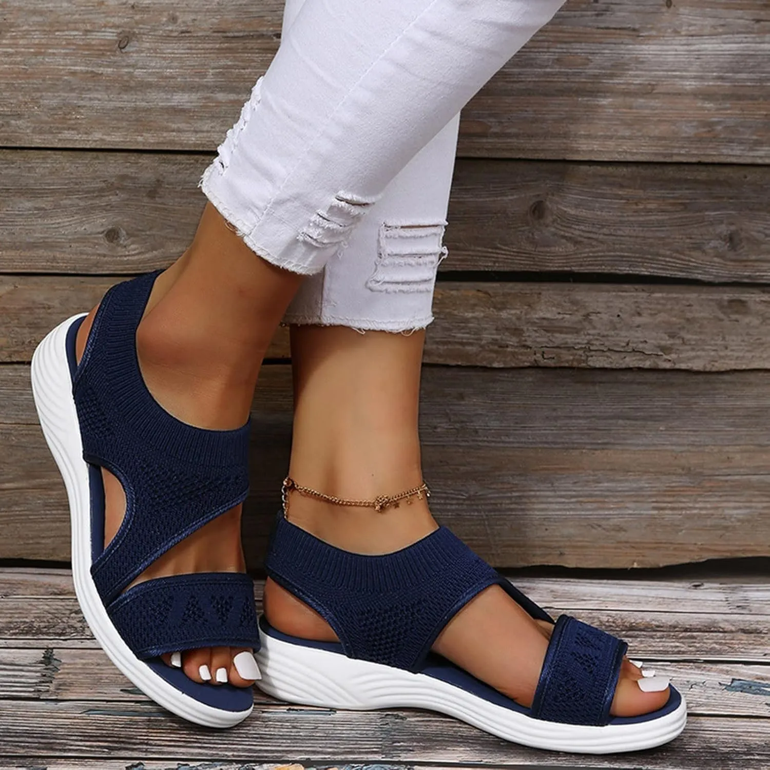 Walking Sandals Women Comfort Arch Support Orthopedic Sandals Slip On Wedge Sandals Adjustable Ankle Strap Sandals
