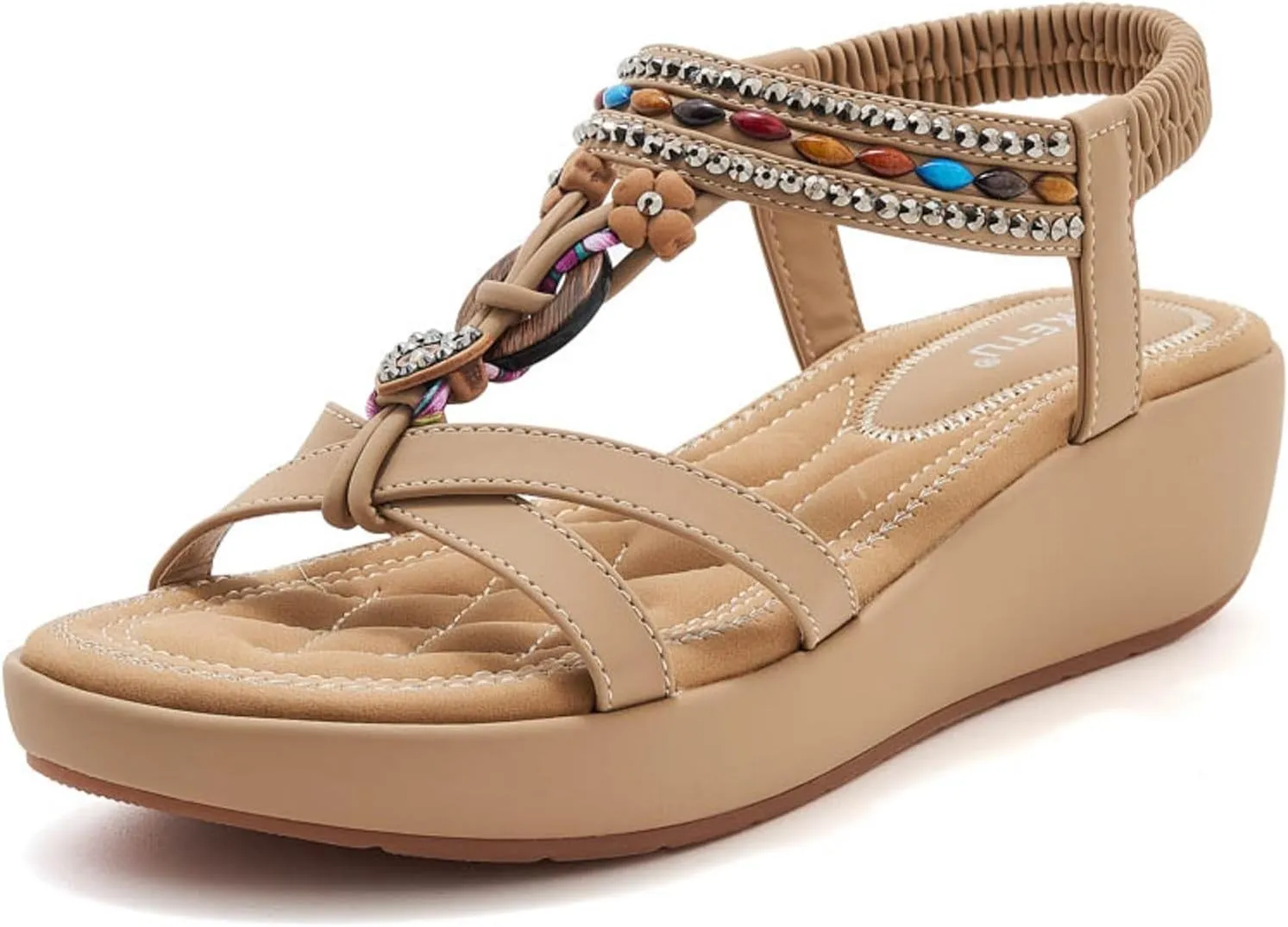 Wedge Sandals for Women Casual Platform Sandals Orthopedic Comfortable Jeweled Beaded Sandal Ankle Strap Summer Beach Shoes