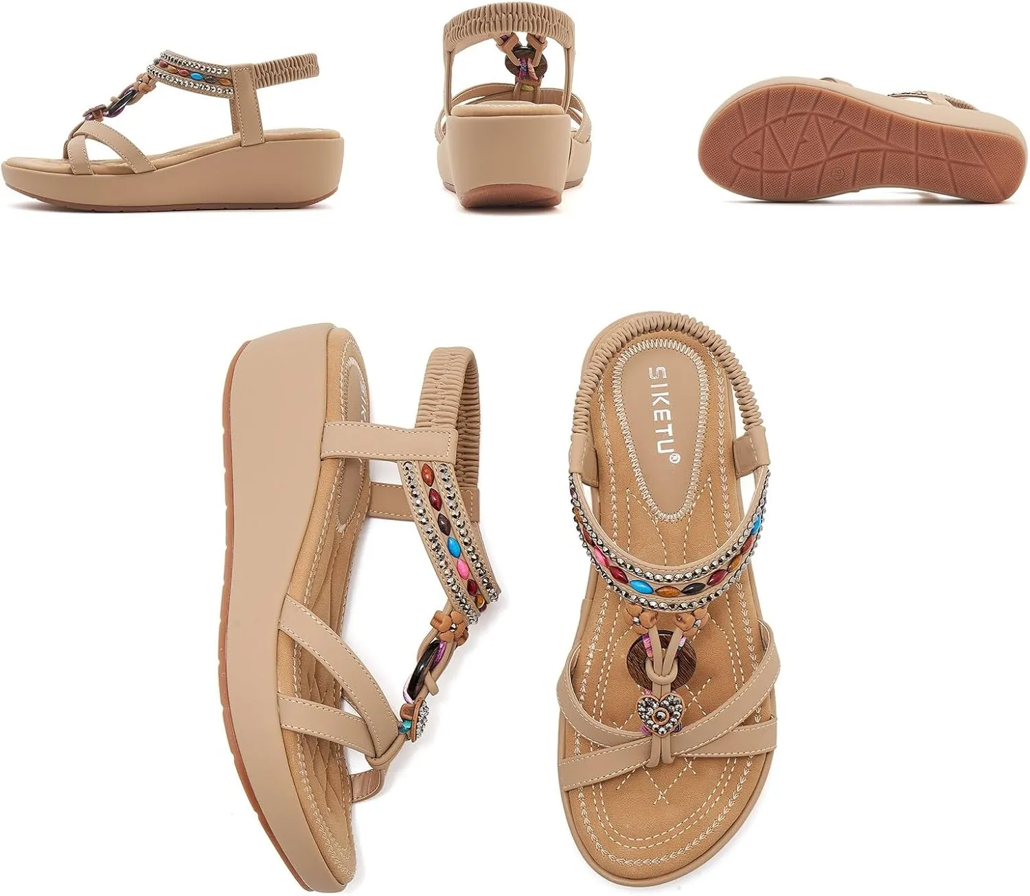Wedge Sandals for Women Casual Platform Sandals Orthopedic Comfortable Jeweled Beaded Sandal Ankle Strap Summer Beach Shoes