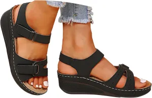 Wedge Sandals for Women Comfortable Orthopedic Sandals for Women 2024 Open Toe Thick Soled Sandals with Buckle Strap