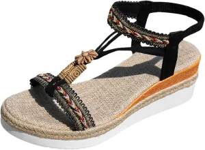 Wedge Sandals for Women Dressy Platform Wedge Sandals Women Summer Fashion Slip On Slippers with Elastic Strap