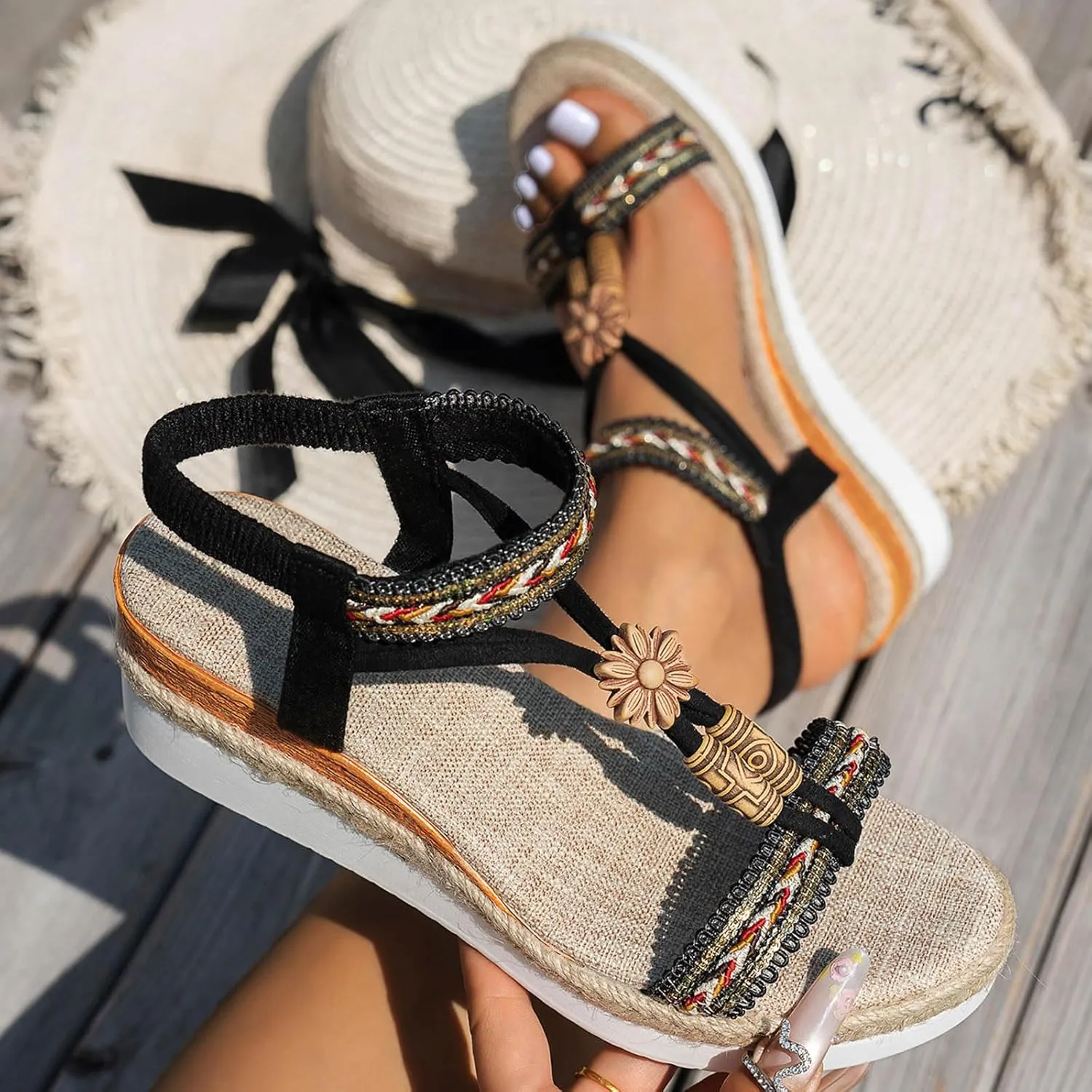 Wedge Sandals for Women Dressy Platform Wedge Sandals Women Summer Fashion Slip On Slippers with Elastic Strap