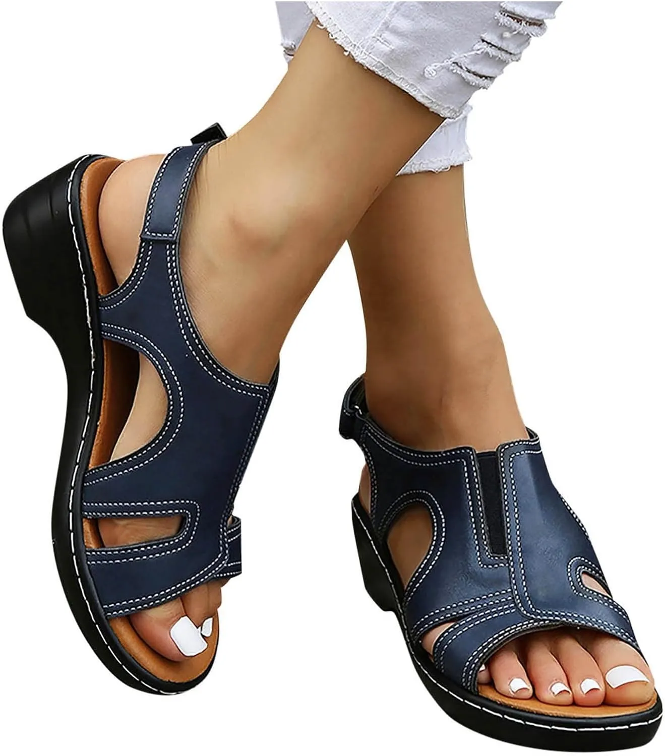 Wedge Sandals for Women Dressy Summer Open Toe Buckle Strap Platform Sandals Comfortable Vacation Beach Shoes