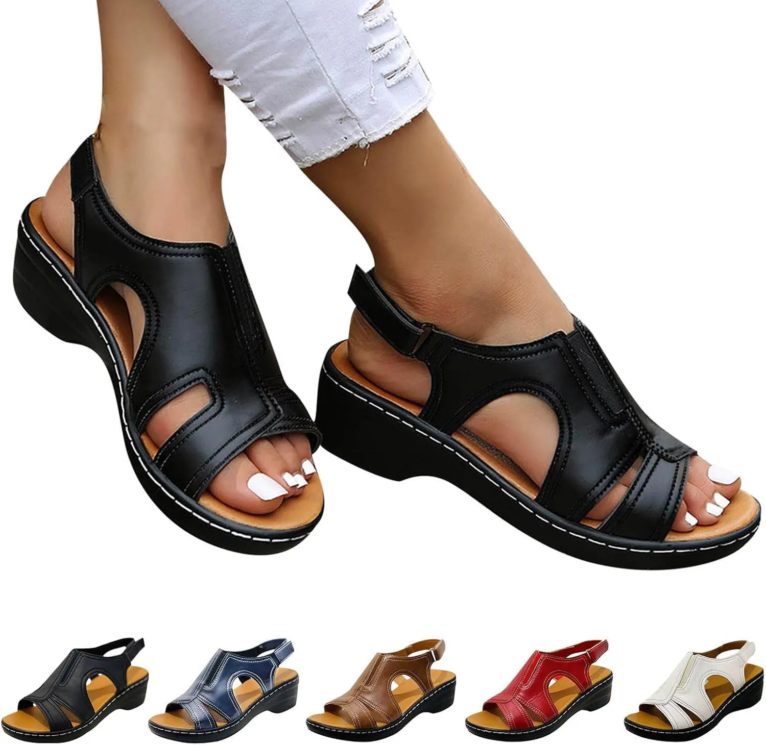 Wedge Sandals for Women Dressy Summer Open Toe Buckle Strap Platform Sandals Comfortable Vacation Beach Shoes