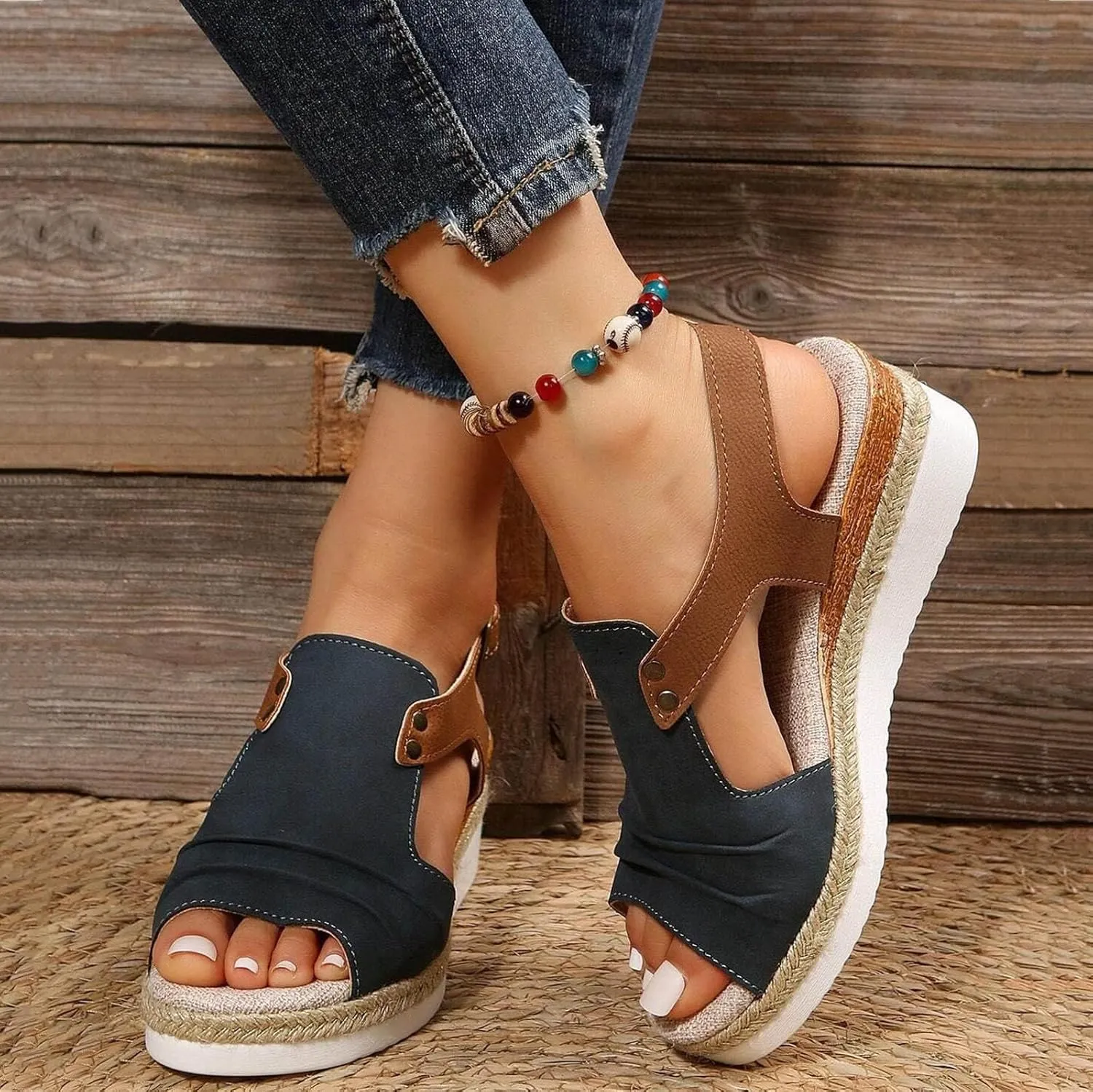 Wedge Sandals for Women Open Toe Ankle Strap Wedge Heels Sandals Platform Sandals Wide Width Comfortable Orthopedic Casual