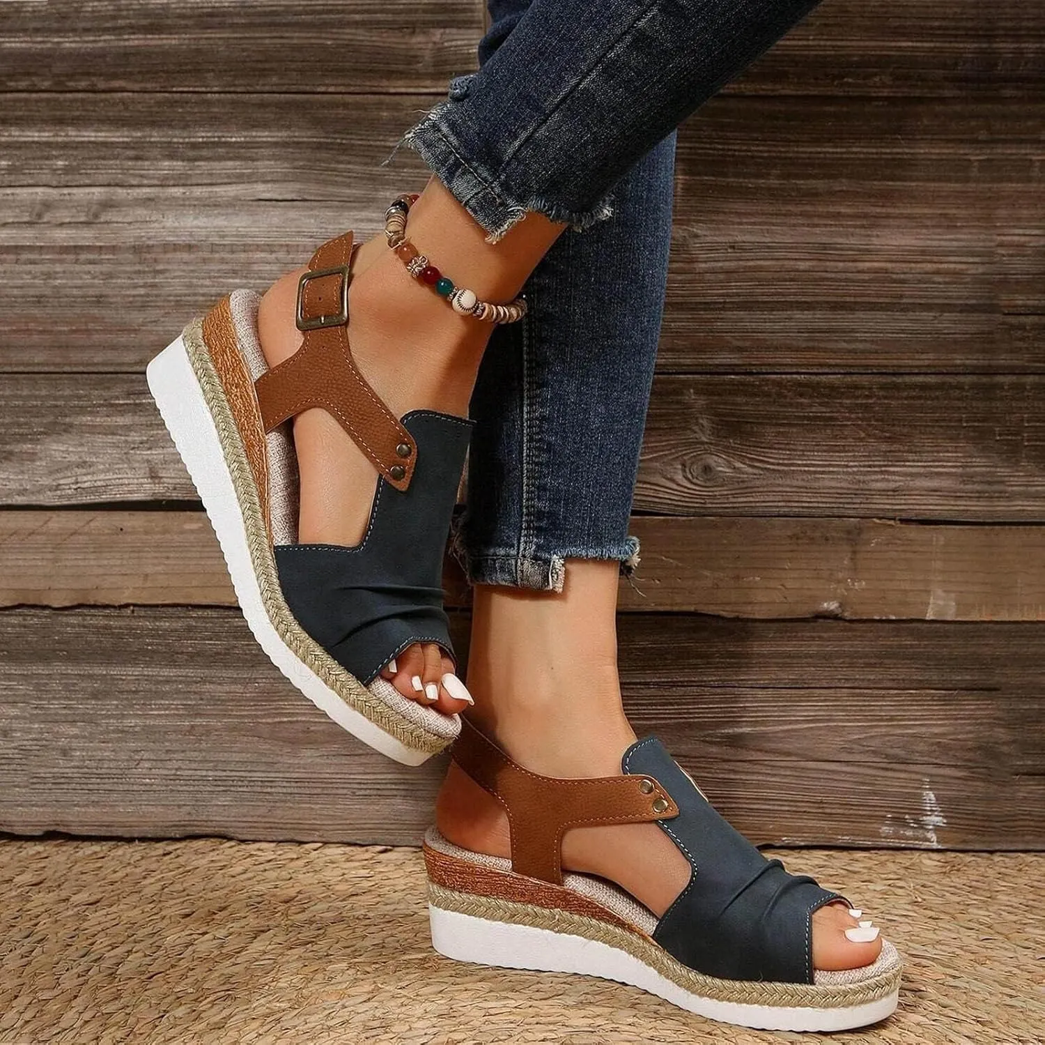 Wedge Sandals for Women Open Toe Ankle Strap Wedge Heels Sandals Platform Sandals Wide Width Comfortable Orthopedic Casual