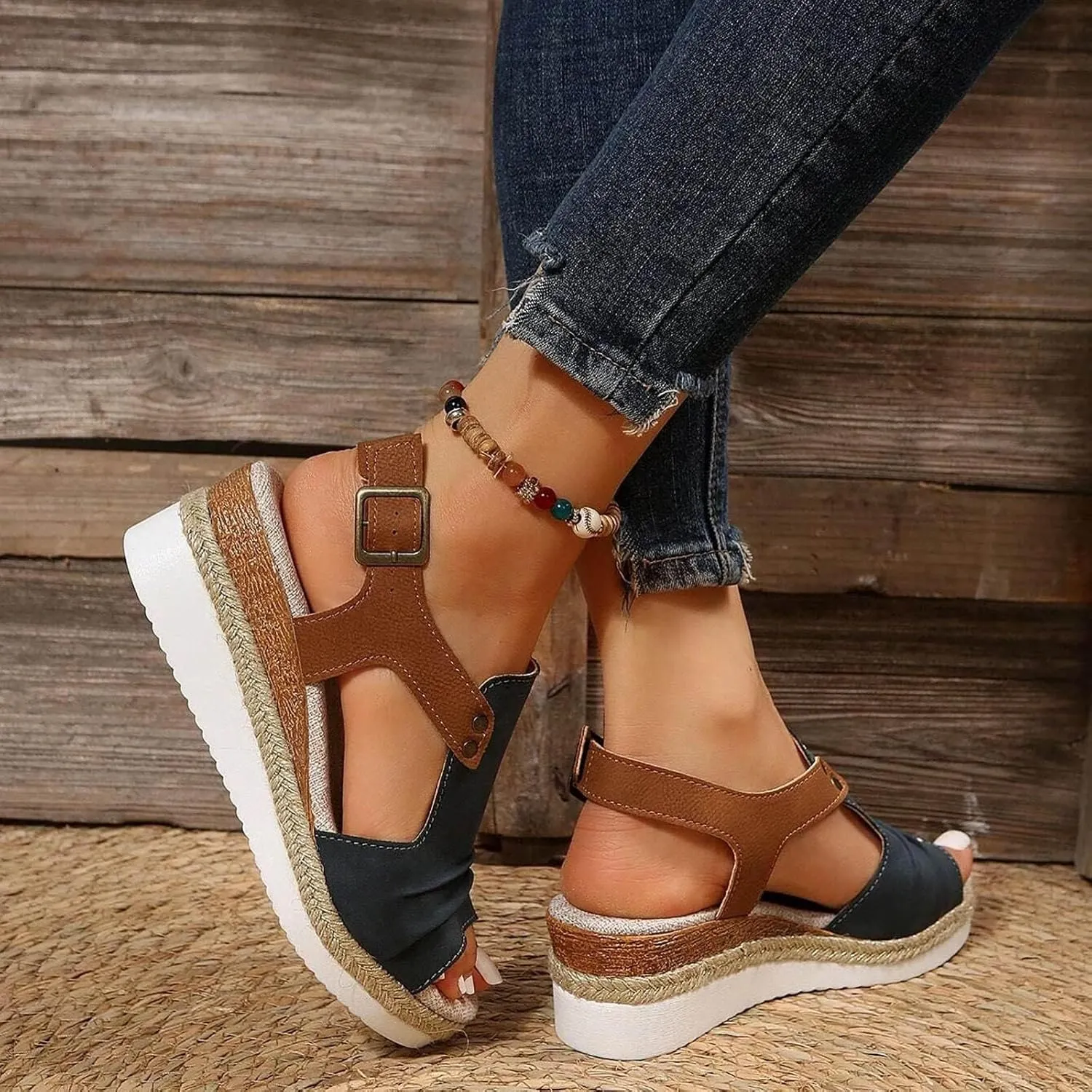 Wedge Sandals for Women Open Toe Ankle Strap Wedge Heels Sandals Platform Sandals Wide Width Comfortable Orthopedic Casual