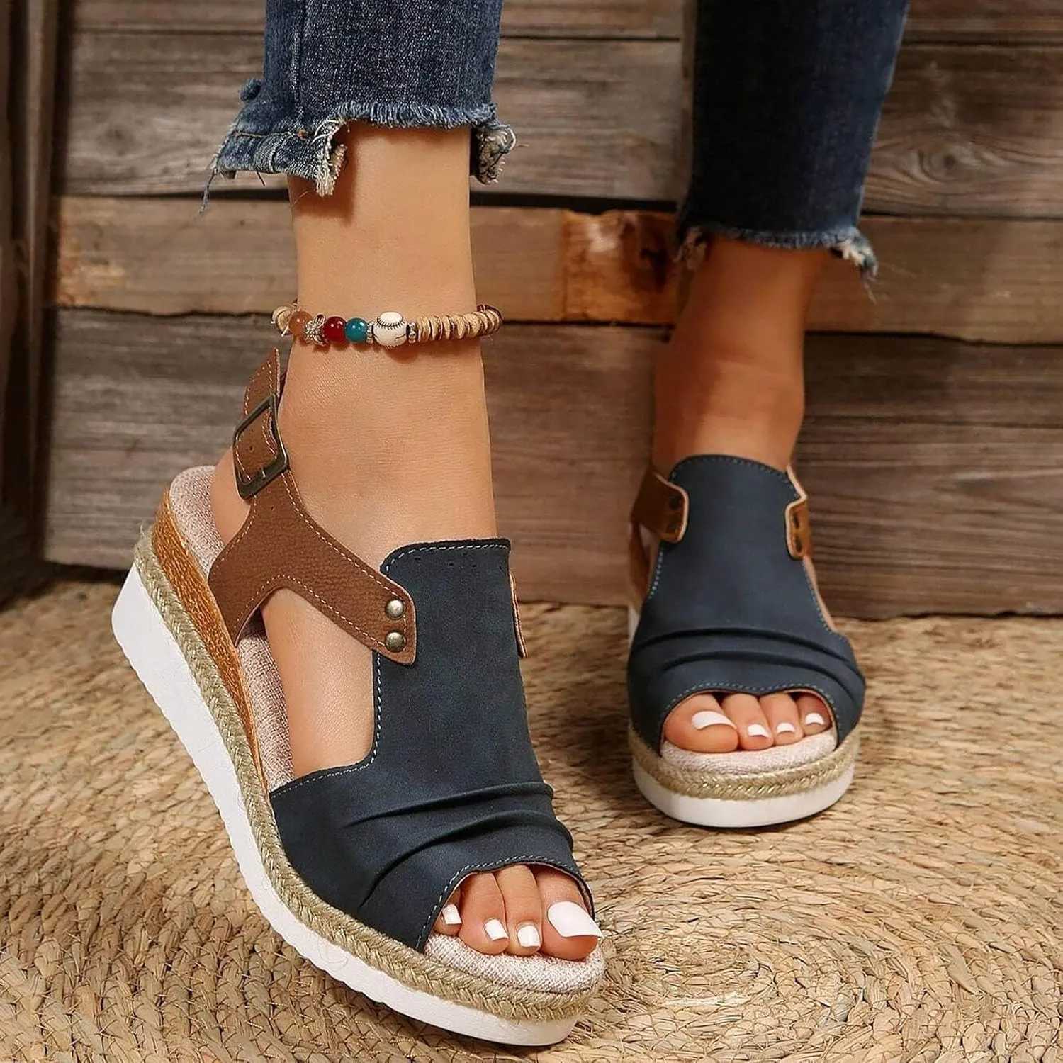 Wedge Sandals for Women Open Toe Ankle Strap Wedge Heels Sandals Platform Sandals Wide Width Comfortable Orthopedic Casual