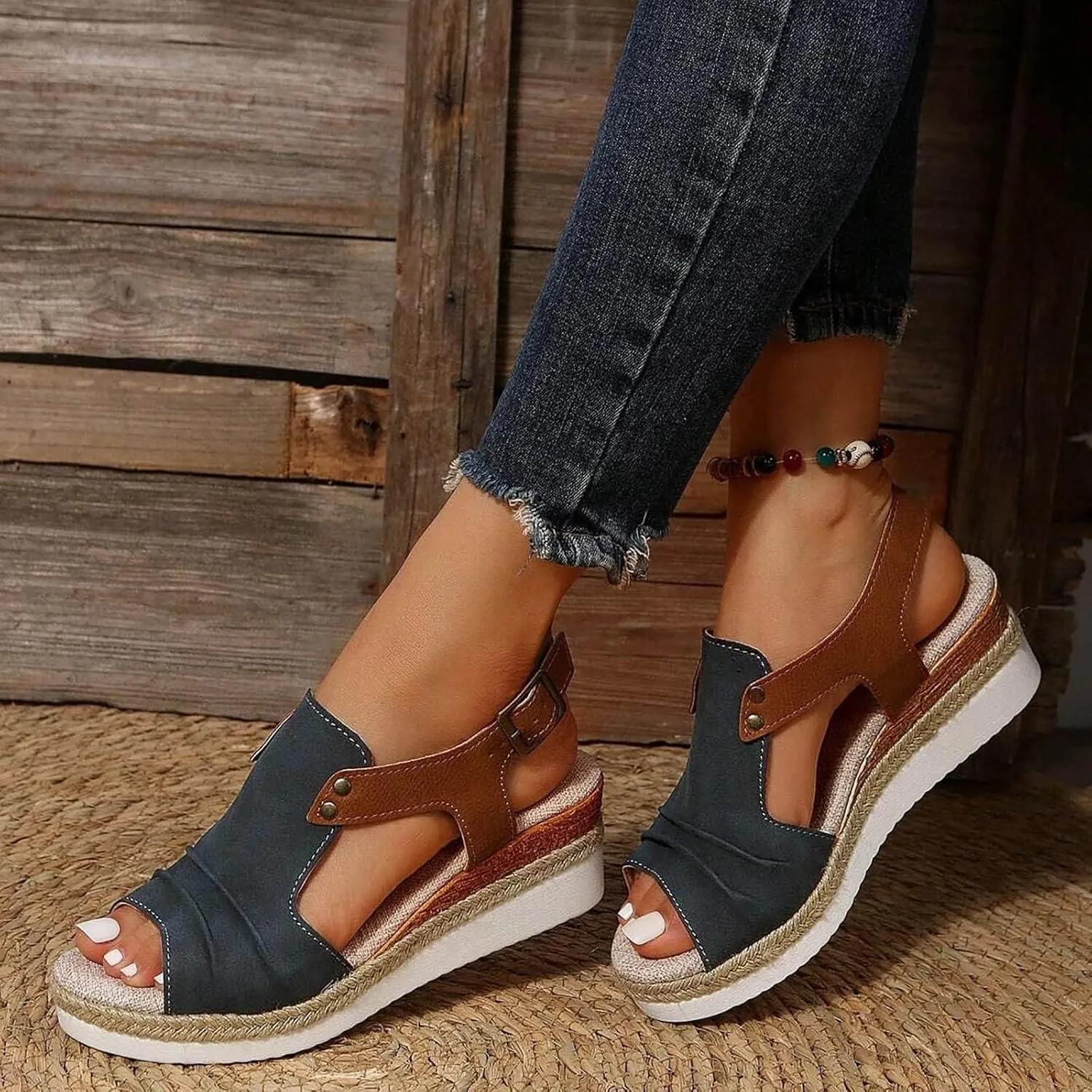 Wedge Sandals for Women Open Toe Ankle Strap Wedge Heels Sandals Platform Sandals Wide Width Comfortable Orthopedic Casual