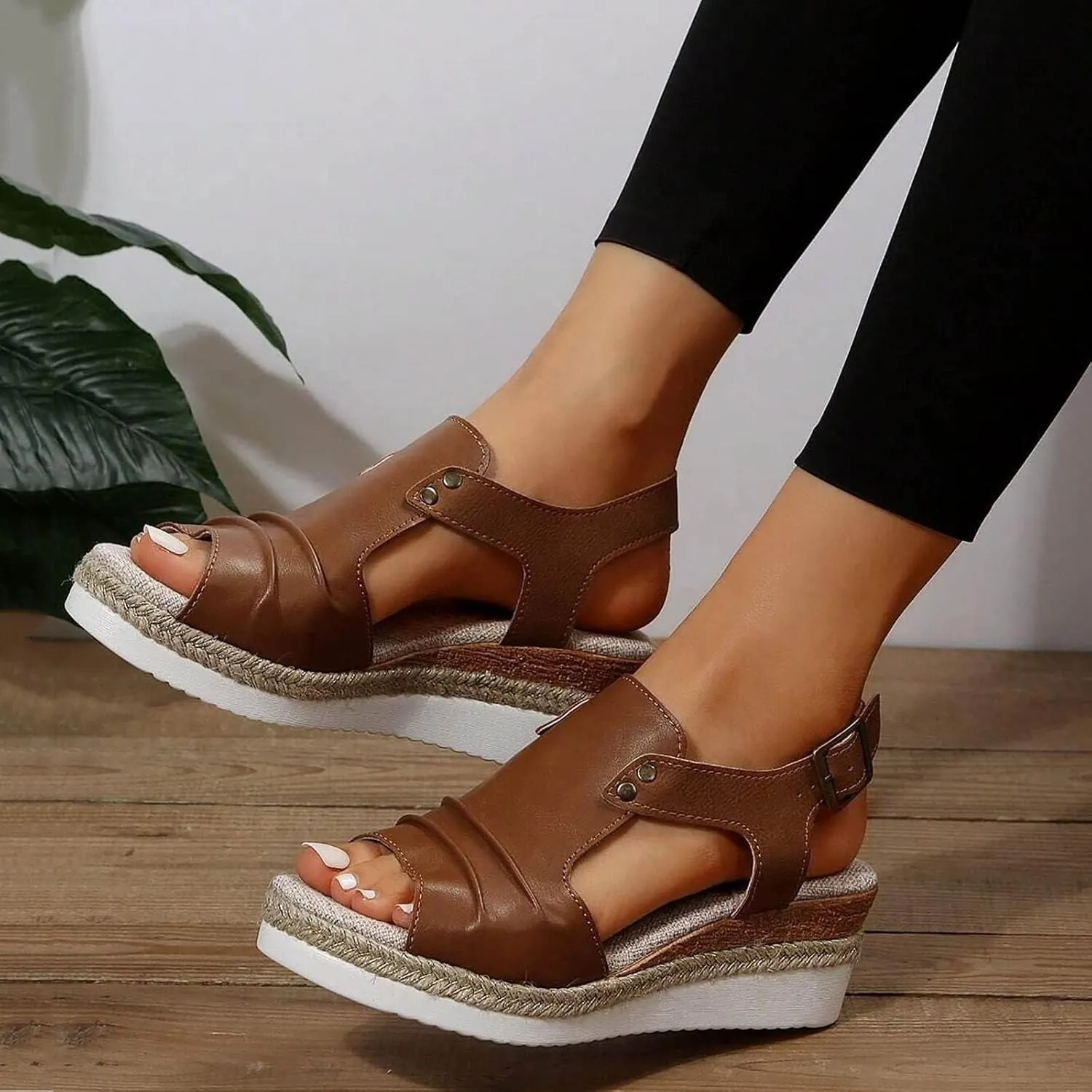 Wedge Sandals for Women Open Toe Ankle Strap Wedge Heels Sandals Platform Sandals Wide Width Comfortable Orthopedic Casual