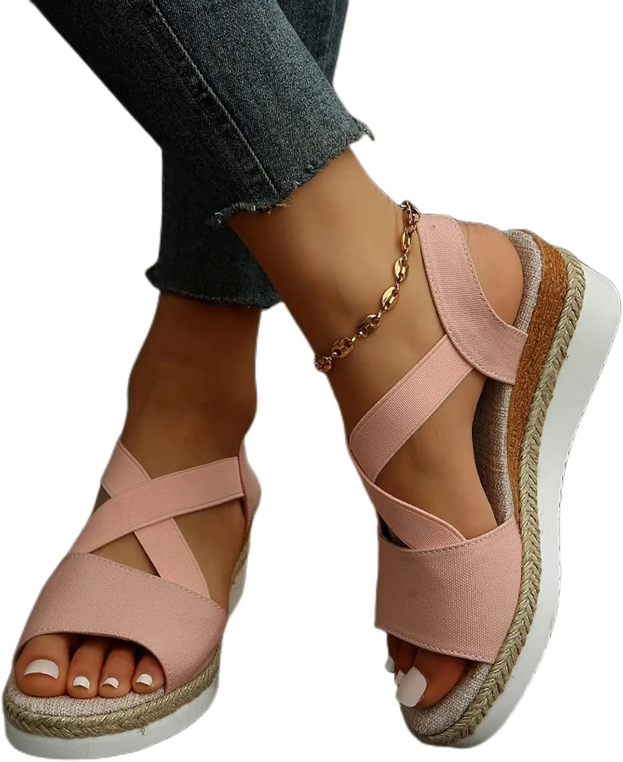 Wedge Sandals for Women, Open Toe Espadrilles, Low Wedge Platform Sandal, Comfy Walking Shoes, Ankle Strap Orthopedic Sandals, Casual Office Shoes Summer Beach Sandal Dressy Slip On Footwear
