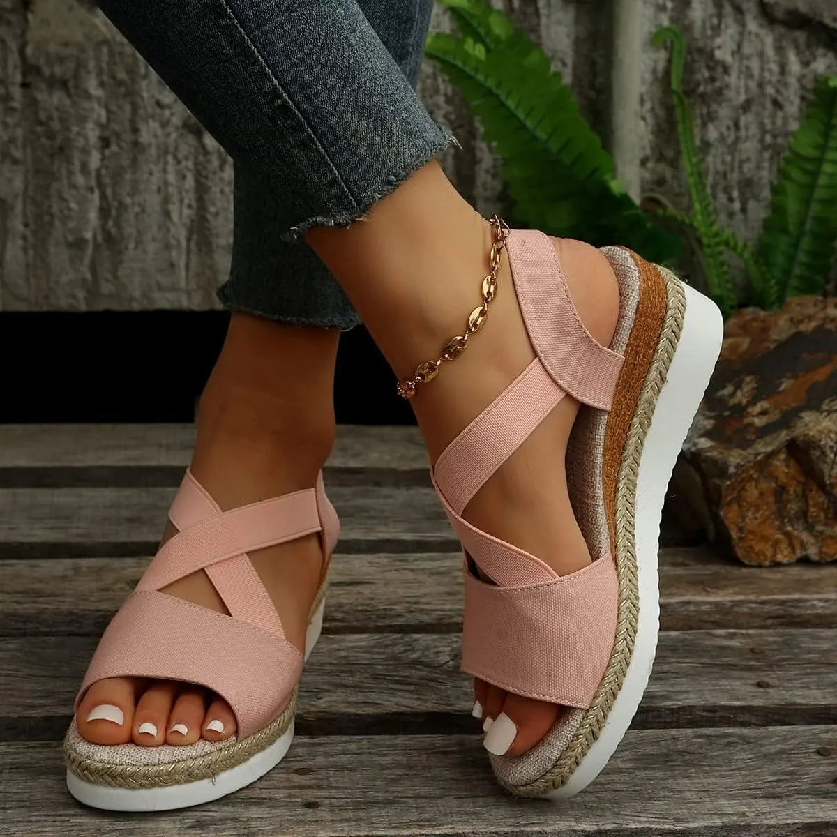 Wedge Sandals for Women, Open Toe Espadrilles, Low Wedge Platform Sandal, Comfy Walking Shoes, Ankle Strap Orthopedic Sandals, Casual Office Shoes Summer Beach Sandal Dressy Slip On Footwear