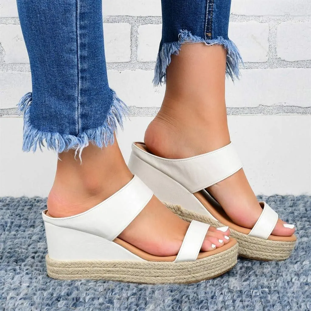 Wedge Sandals for Women Platform Wedge Heels Comfortable Summer Slip On Open Toe Espadrilles Low Wedges Shoes Trendy Dressy Casual Cork Summer Dress Shoes Ladies Wedges