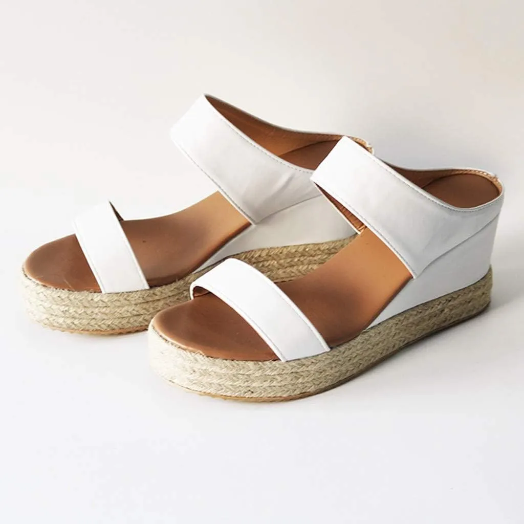 Wedge Sandals for Women Platform Wedge Heels Comfortable Summer Slip On Open Toe Espadrilles Low Wedges Shoes Trendy Dressy Casual Cork Summer Dress Shoes Ladies Wedges