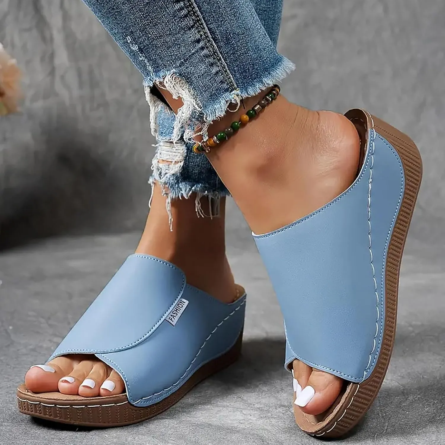 Wedge Sandals for Women Summer Dressy,Arch Support Slides Open Toe Leather Platform Orthopedic Sandals Casual Boho Slip on Beach Sandals Dress Shoes Comfortable Outdoor Walking Shoes