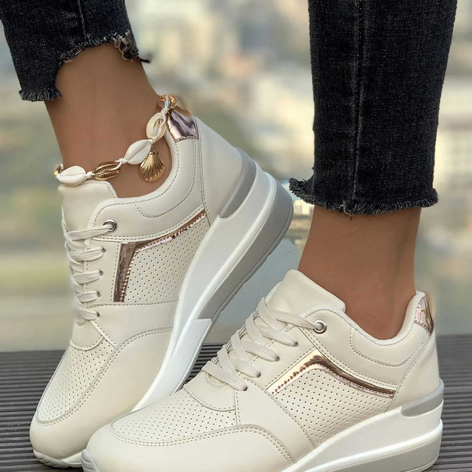 Wedge Sneakers for Women Dressy High Heel Wedge Tennis Shoes Non-Slip Women Fashion Sneakers Summer Workout Gym Shoes 2025