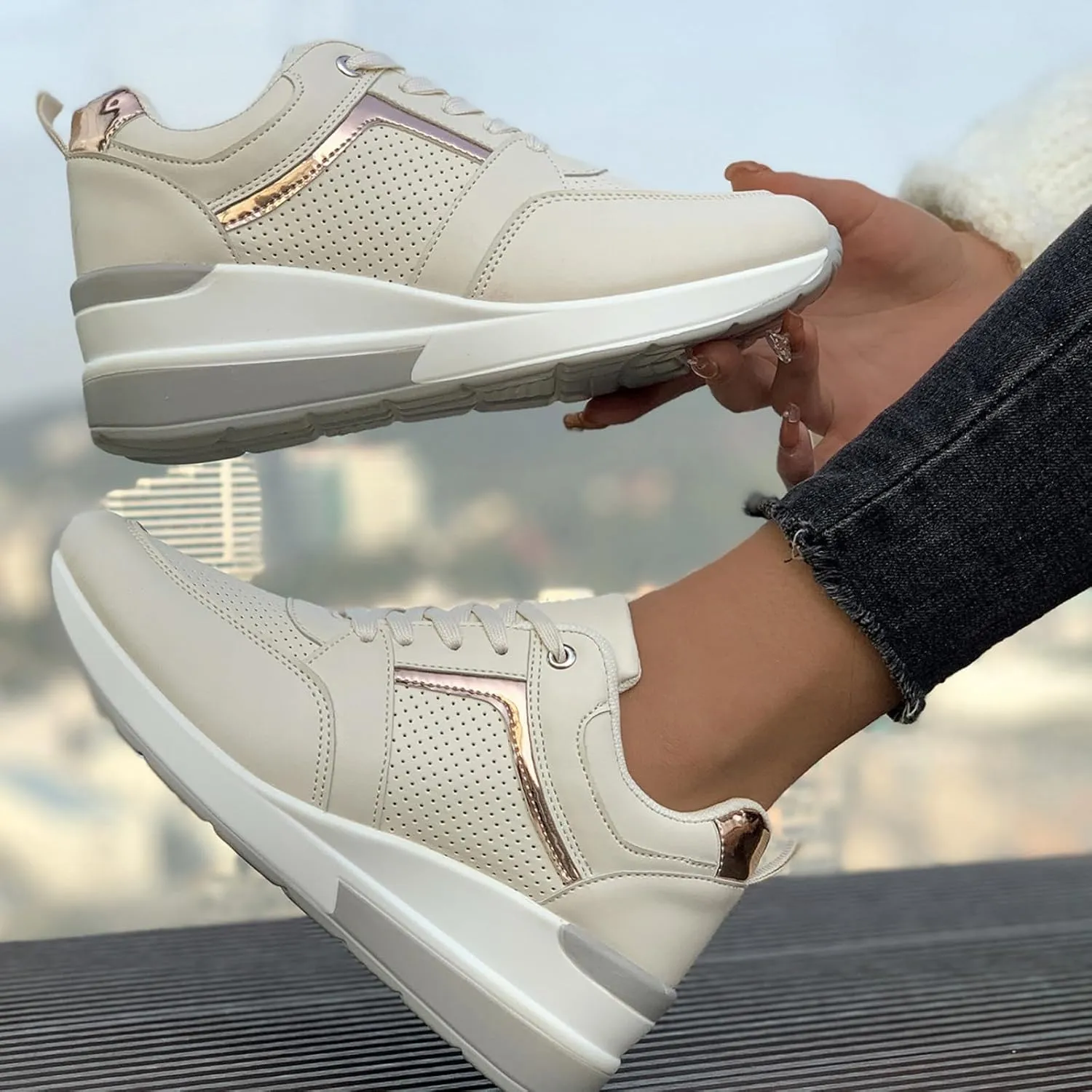 Wedge Sneakers for Women Dressy High Heel Wedge Tennis Shoes Non-Slip Women Fashion Sneakers Summer Workout Gym Shoes 2025