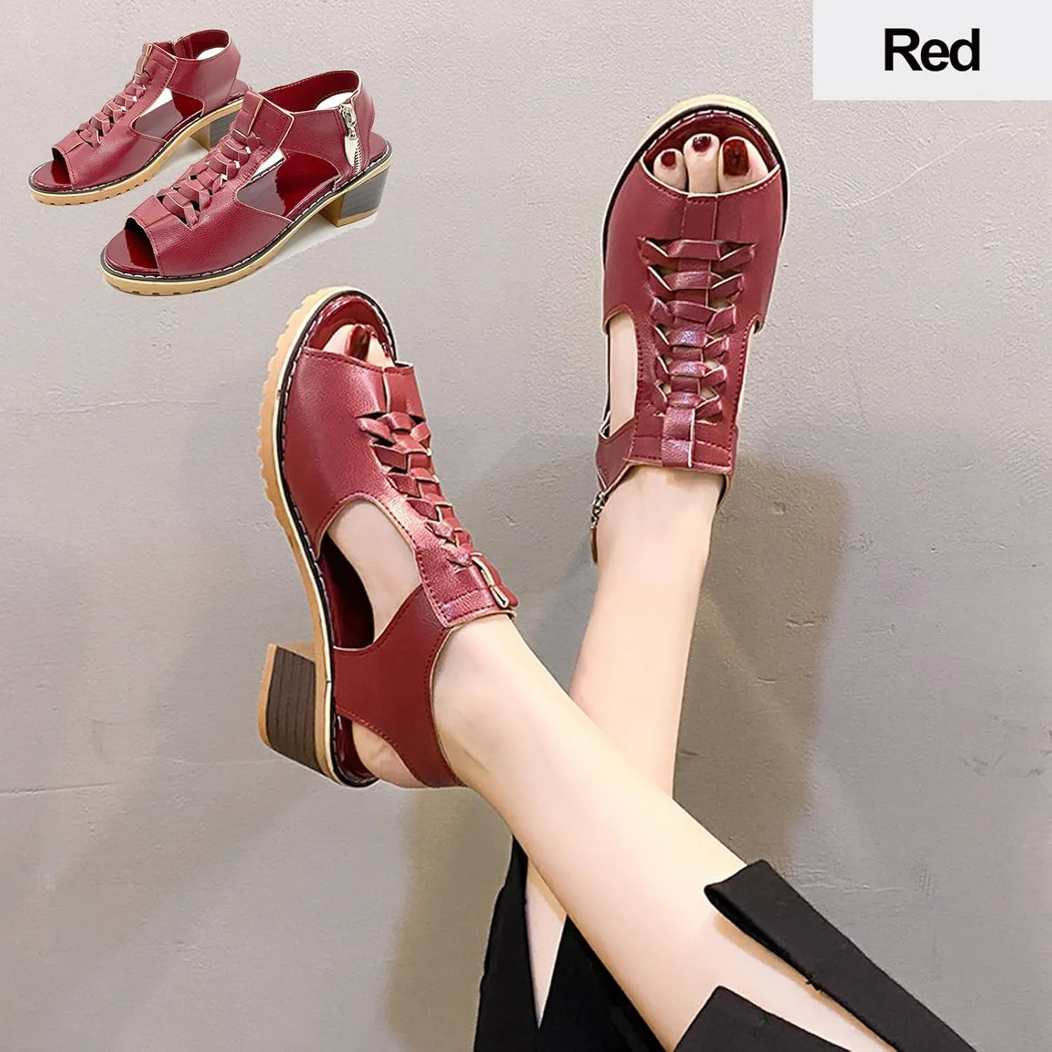 Wedges Sandals for Women,Dressy 2025 Open Toe Cutout Zipper Chunky Heeled Sandals Comfortable New Hollow Fish Mouth Slip On Summer Beach Boho Shoes Orthopedic Platform Wedges with Ankle Strap Sandal