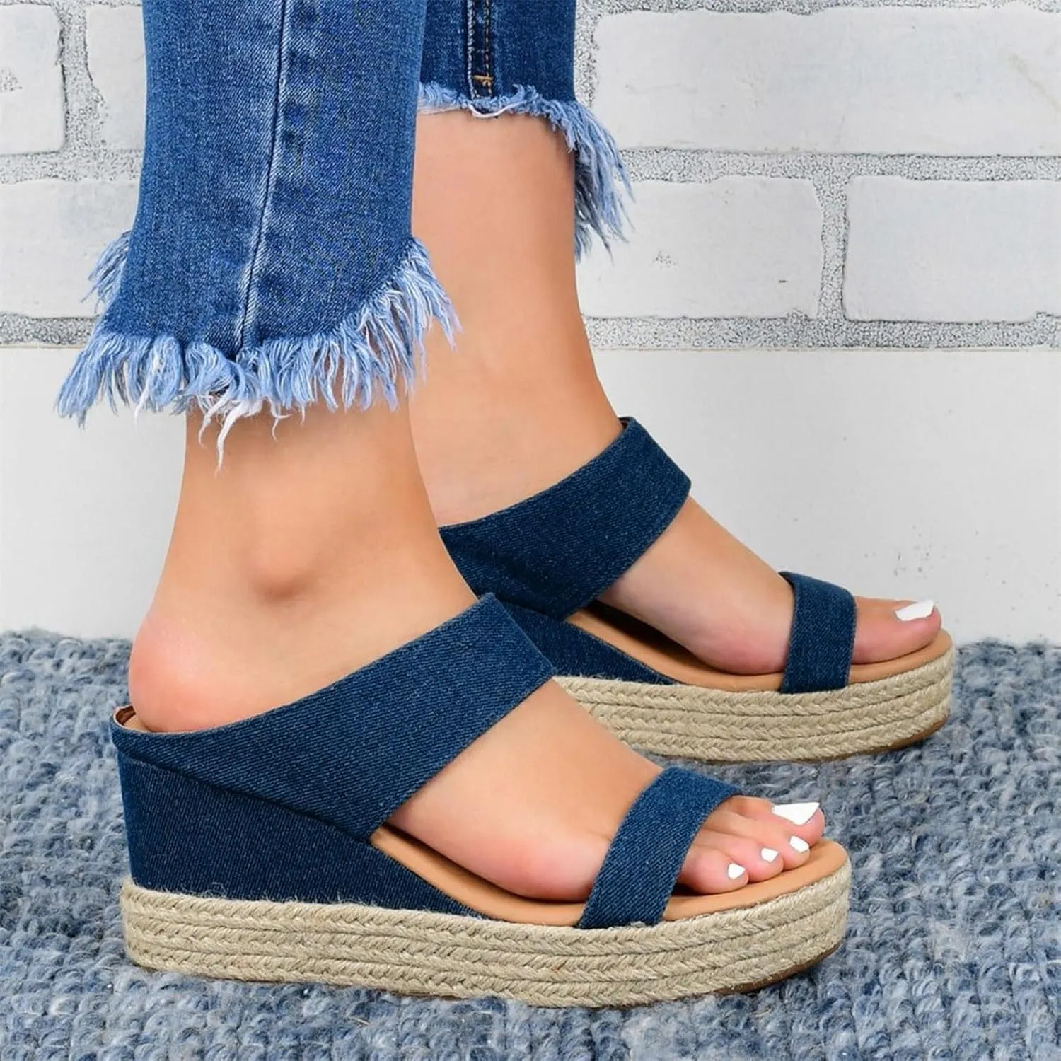 Wedges Toe Slip-On Summer Open Beach Sandals Women Breathable Straw Casual Shoes Wedge Platform Sandals for Women