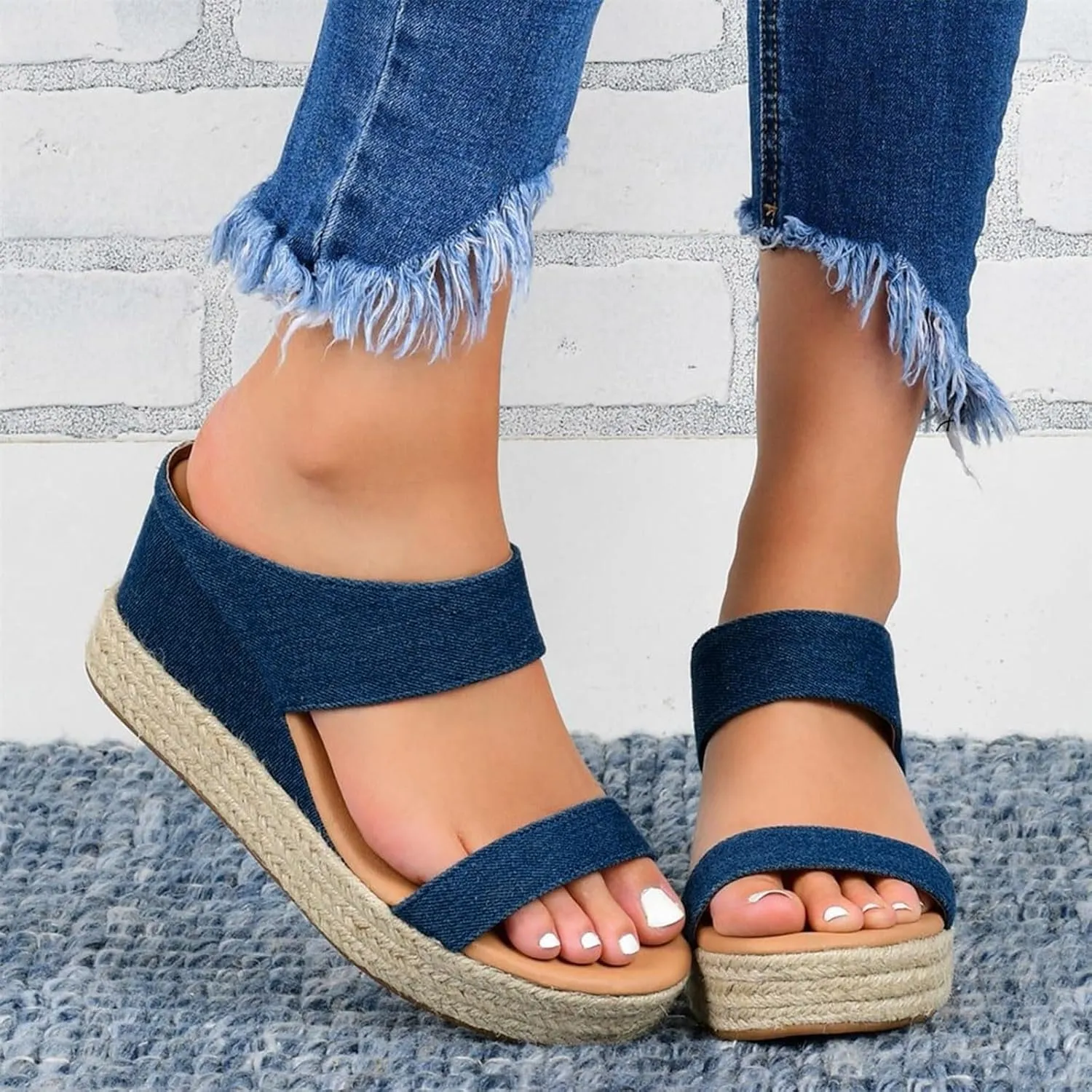 Wedges Toe Slip-On Summer Open Beach Sandals Women Breathable Straw Casual Shoes Wedge Platform Sandals for Women