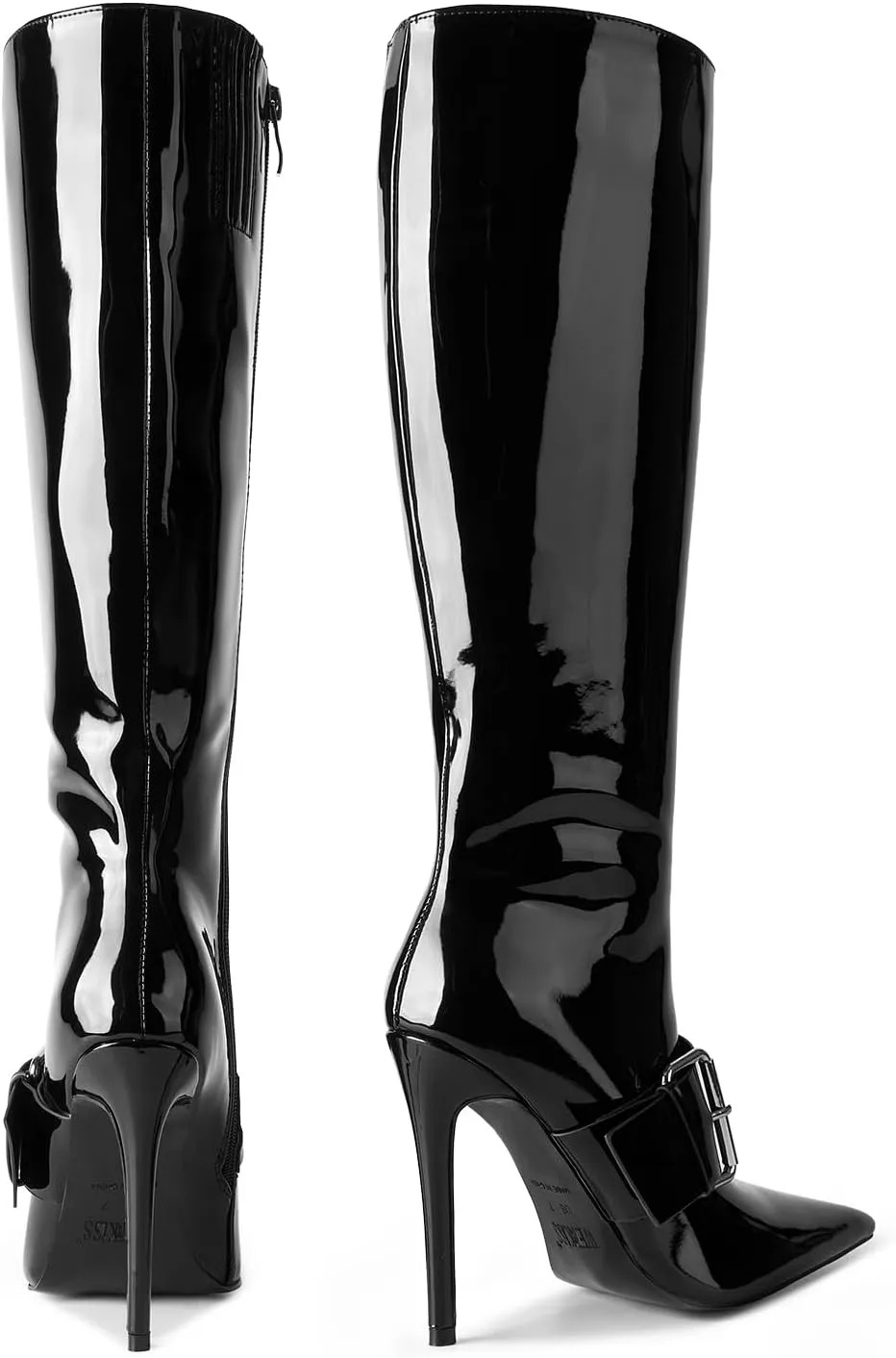 wetkiss Knee High Boots Women With Side Zipper Pointed Toe Stiletto High Heels for Narrow Feet Narrow Calf Thin calf
