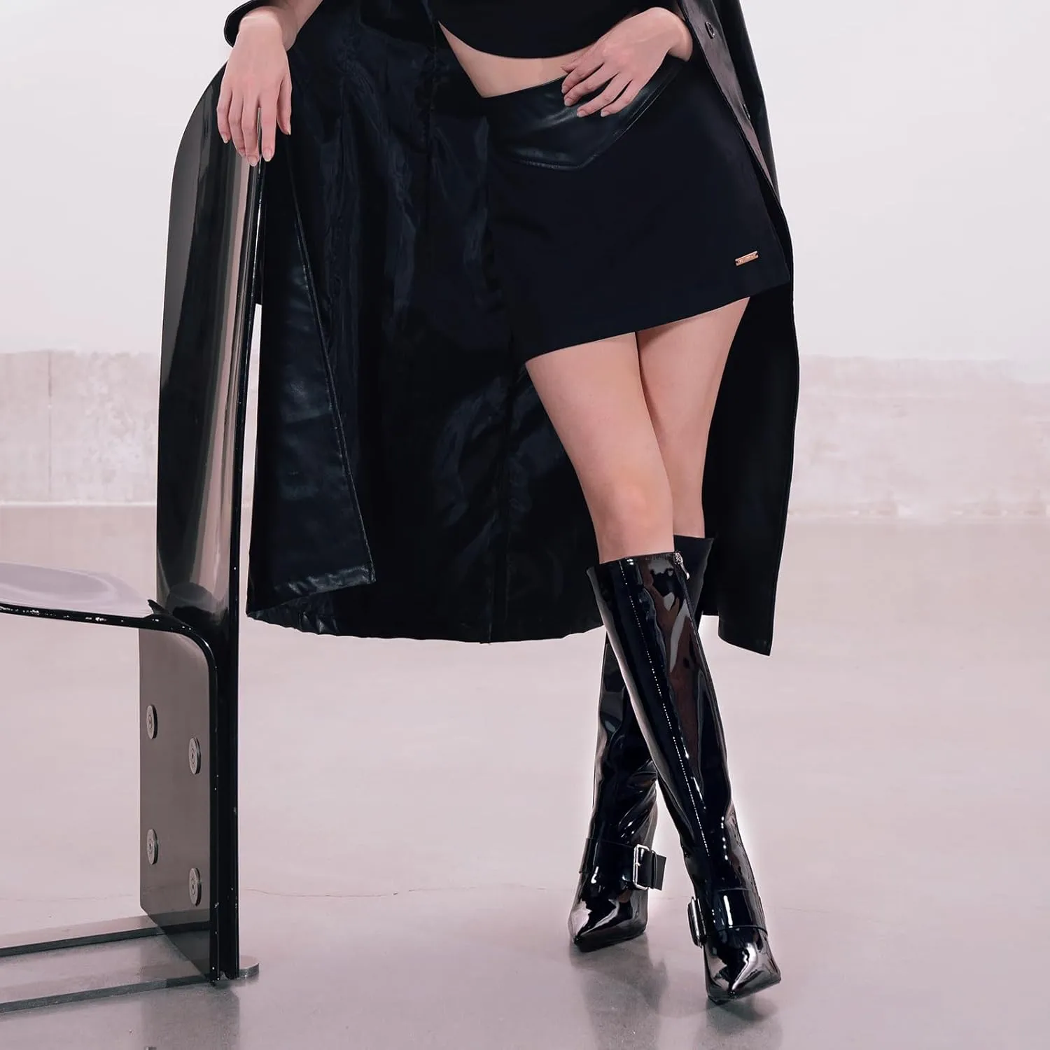 wetkiss Knee High Boots Women With Side Zipper Pointed Toe Stiletto High Heels for Narrow Feet Narrow Calf Thin calf