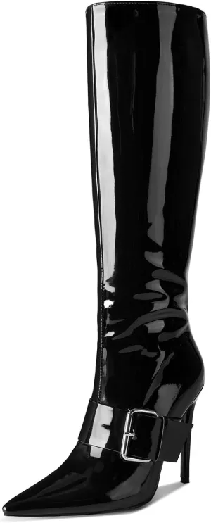 wetkiss Knee High Boots Women With Side Zipper Pointed Toe Stiletto High Heels for Narrow Feet Narrow Calf Thin calf