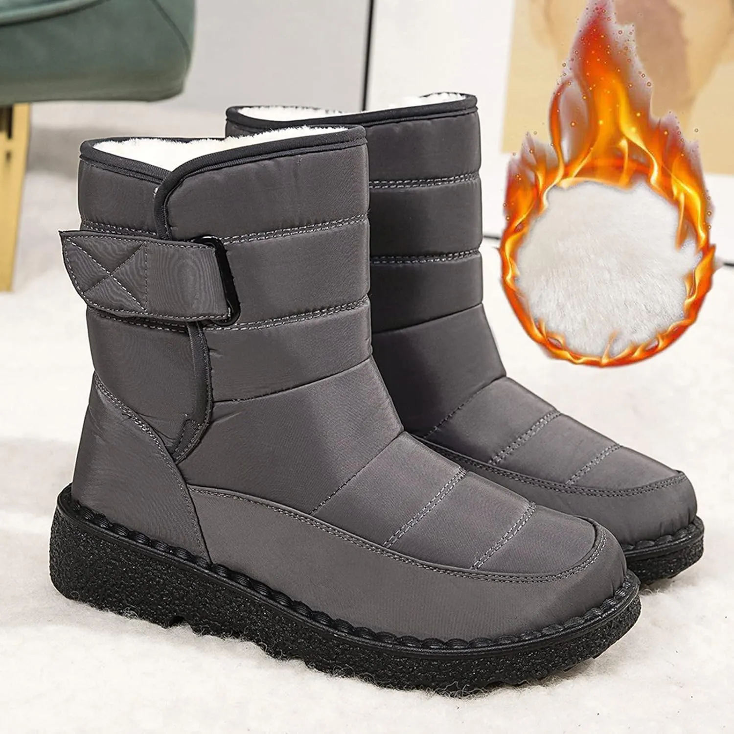 Winter Boots for Women Snow Boots for Women Warm Round Toe Thick Bottom Waterproof Mid Calf Boots for Women Comfy