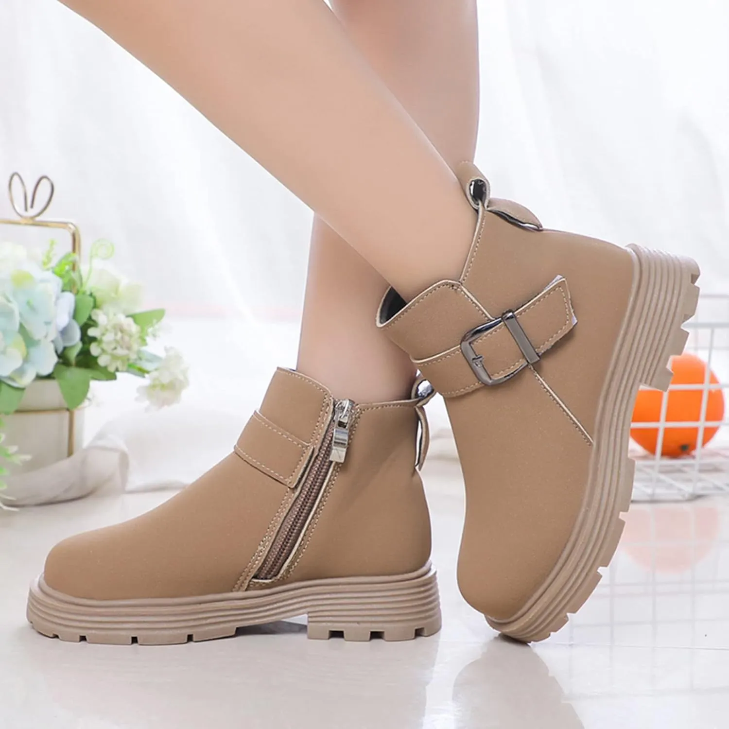 Winter Girls Scrub Boots Shoes Waterproof Leather Short Boots Non Slip Breathable Nude Boots Cute Winter Boots