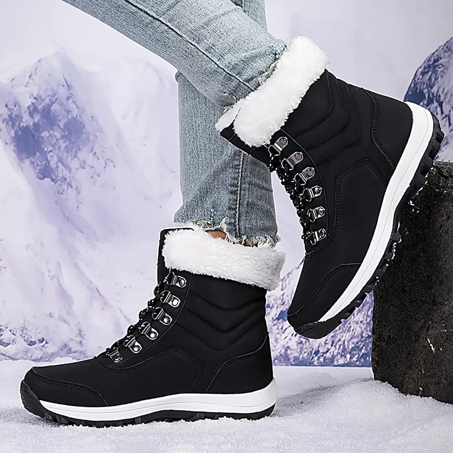 Winter Snow Boots for Women: Waterproof Fur Lined Ankle Booties - Warm Slip on Woman Shoes, Platform Boots for Women