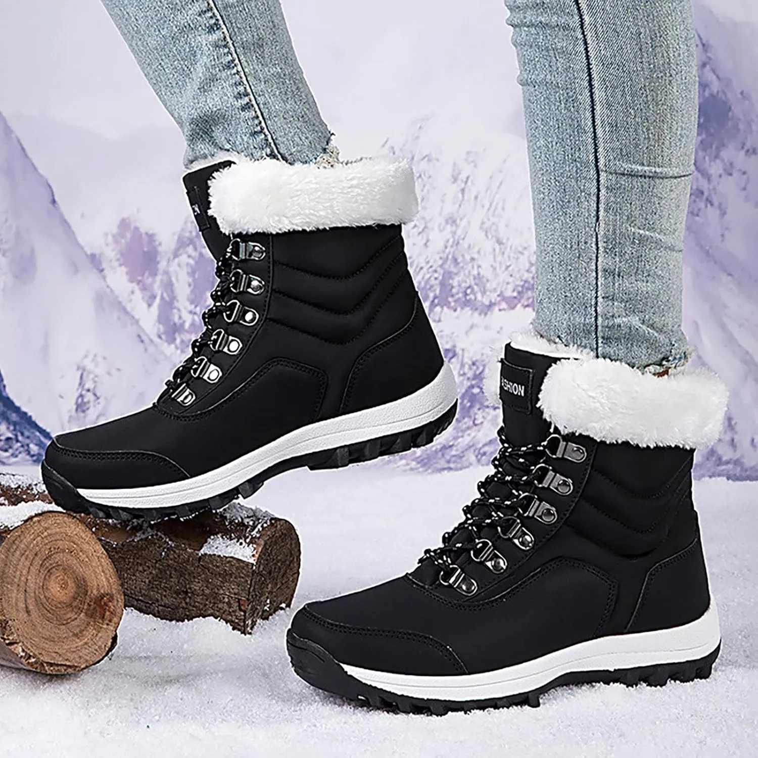 Winter Snow Boots for Women: Waterproof Fur Lined Ankle Booties - Warm Slip on Woman Shoes, Platform Boots for Women